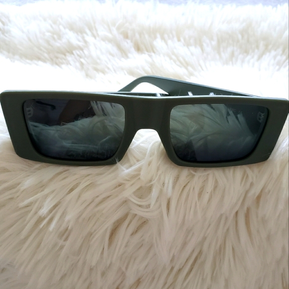 DIME. Girls Night Polarized Rectangular Matte Green Sunglasses - Picture 5 of 15